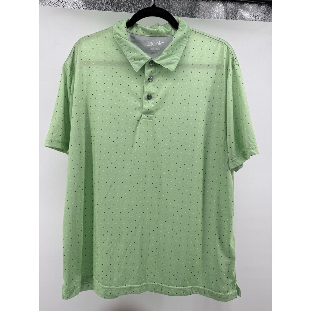 Etonic Shirt Mens Size L Short Sleeve Green Geometric Print Collared Golf Polo